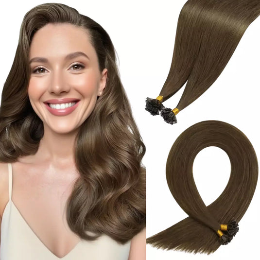 K Tip Hair Professional Pre Bonded Hair Extensions K Tip Hair Extensions Real Human Hair Soft Keratin Tip Hair Extensions Ktip Virgin Human Natural Brown Fusion For Women Keratin Add Volume