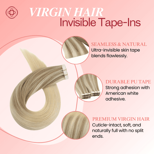 pink ombre blonde hair tape in extensions, 18-inch ombre blonde tape in extensions, invisible tape in extensions with ombre blonde, high-quality ombre blonde and pink tape in extensions, 20-inch ombre blonde hair extensions, smooth ombre blonde hair extensions, 22-inch ombre blonde tape in