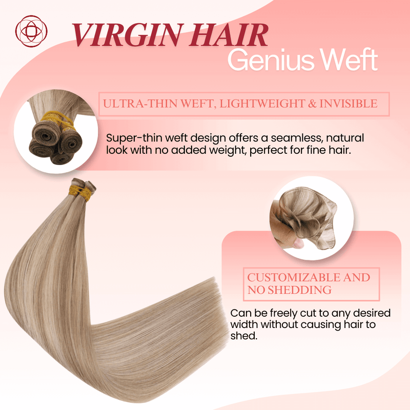 Load image into Gallery viewer, fine hair extensions,genius weft hair extensions, premium hair extensions, high-quality weft, flat weft, professional hair weft, salon-quality extensions