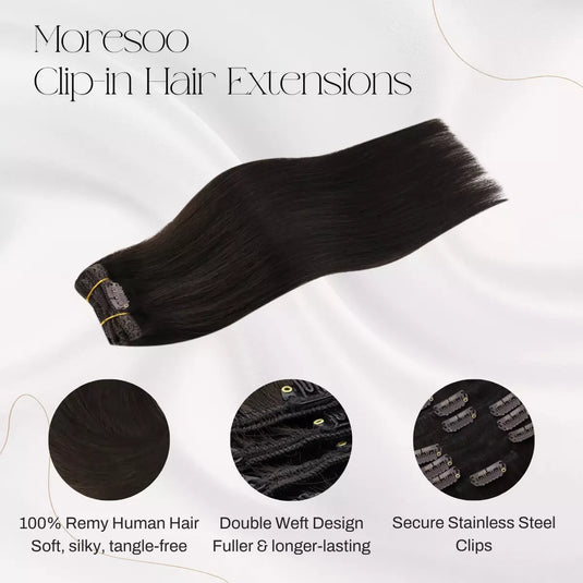Double Weft Human Hair Clip in Extensions for Women Darkest Brown (#2)