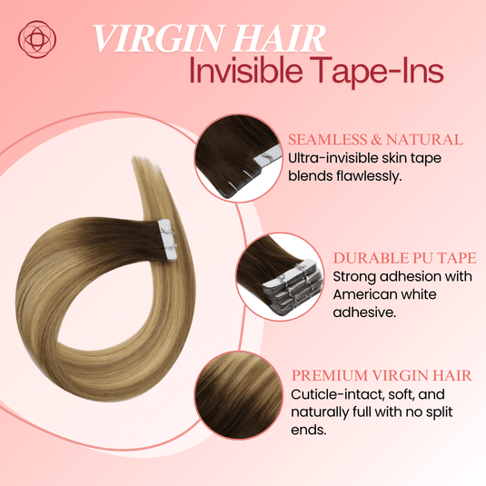 Moresoo brown blonde balayage highlights, 18-inch balayage tape ins, high-quality balayage extensions, seamless brown blonde balayage hair, luxurious brown to blonde balayage, natural balayage highlights, premium balayage hair extensions, invisible balayage tape ins, smooth deep brown blonde balayage extensions, salon-quality balayage hair