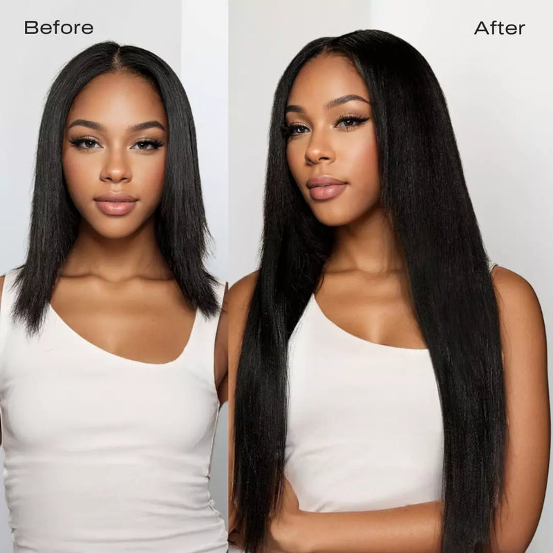 Load image into Gallery viewer, Black Remy Human Hair Clip In Hair Extensions Yaki Straight