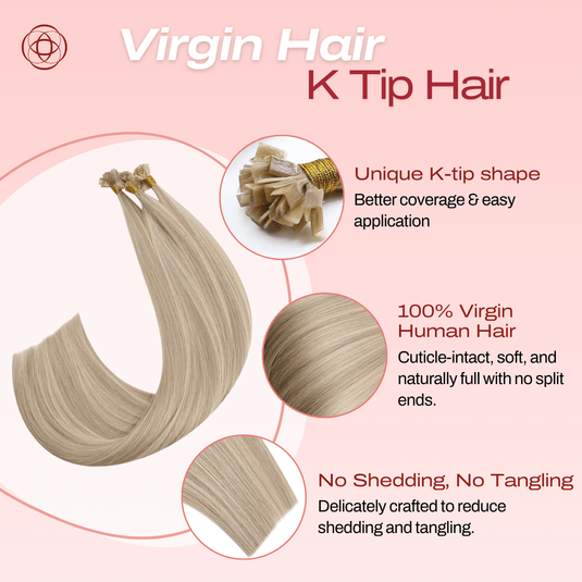 Moresoo Hair K Tip Hair Extensions Blonde Highlights Ktip Hair Extensions Human Hair Extensions Fusion Hair Extensions for Women 18inch 25g