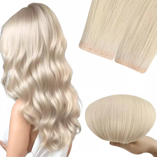 butterfly weft virgin hair, invisible weft, pu hole flat weft, light blonde, virgin hair, sew in extensions, seamless flat weft, real human hair extensions, pu skin with holes
