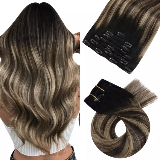Premium 18 Inch Clip In Human Hair Extensions for Women Soft and Natural