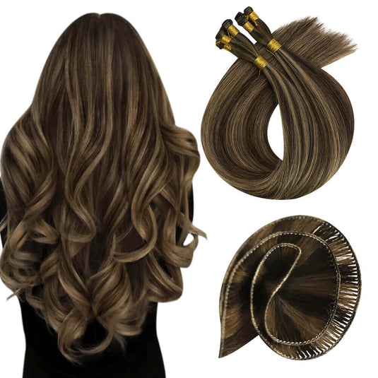 hand-made sew in hair weft hand tied hair extensions,human hair premium human hair extensions with hand tied weft construction