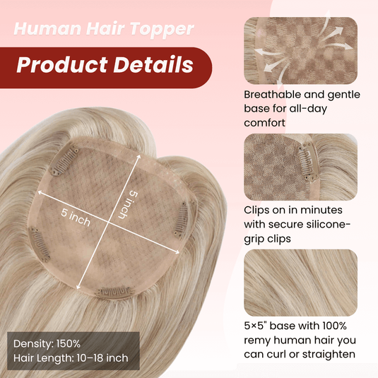 straight hair topper 16inch blonde Wholesale Balayage color mono base toppers human hair
