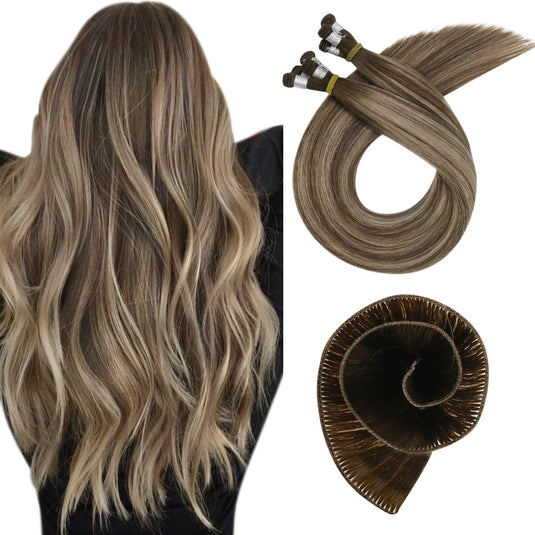hand-made sew in hair weft,hand tied hair extensions,human hair,moresoo hair,balaage brown hair extensions