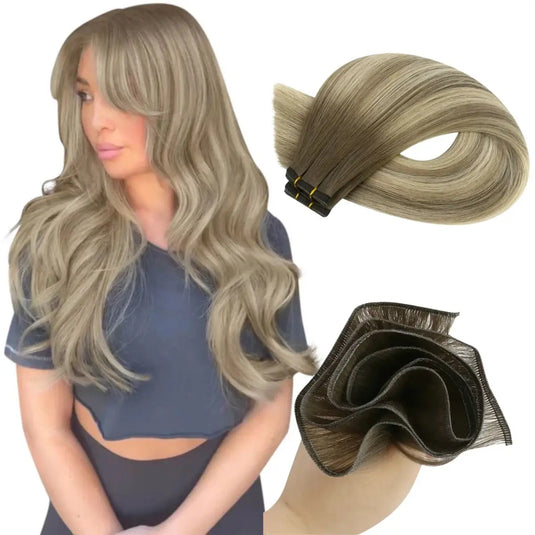 Balayage blonde weft hair extensions - Sew in weft hair extensions - Best weft hair extensions - Weft hair extension - Virgin hair bundles - Human hair weft extensions - Weft hair extensions human hair