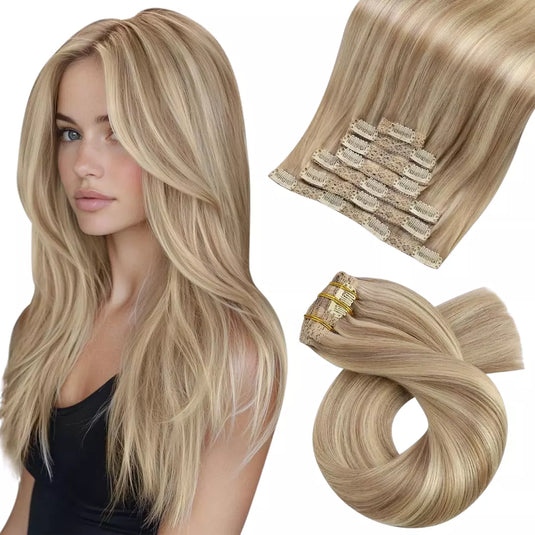 7pcs 16 inch Clip Ins for Women Blonde Hair Clip In Extensions Real Human Hair