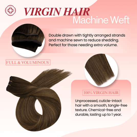 Virgin Sew In Hair Weave, 100% Real Human Hair Bundles in Ombre Brown, Full and Voluminous, Perfect for Adding Length and Thickness, Durable and Easy to Style