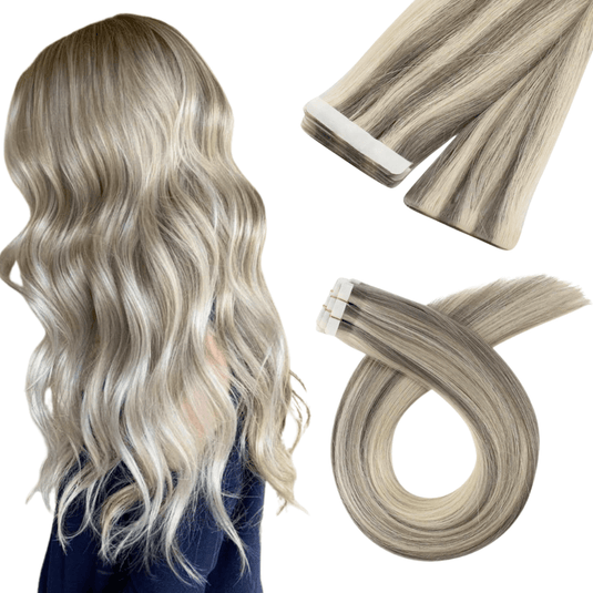 Moresoo Highlight Blonde, 18-inch Tape-Ins, Seamless Ombre Transitions, High-Quality Highlight Blonde, Invisible Tape-In Extensions, Long-Lasting Adhesive, Luxurious Blonde Mix, Salon-Quality Balayage Extensions, Vibrant Blonde Blend