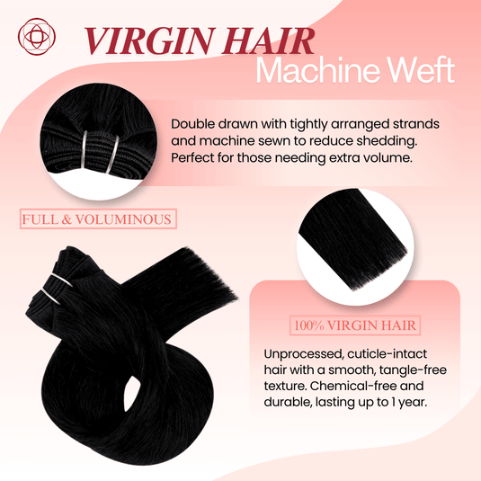 Natural Black Virgin Sew In Hair Bundles Moresoo 100% Real Human Hair Bundles, Thick, Soft, and Easy to Maintain for a Natural Look