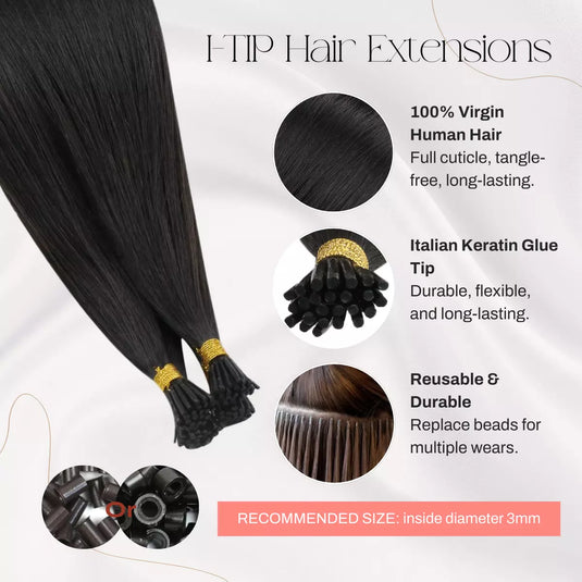 100% Virgin Hair I tip hair extensions Flexible PU tip with pre-bonded keratin for safe installation