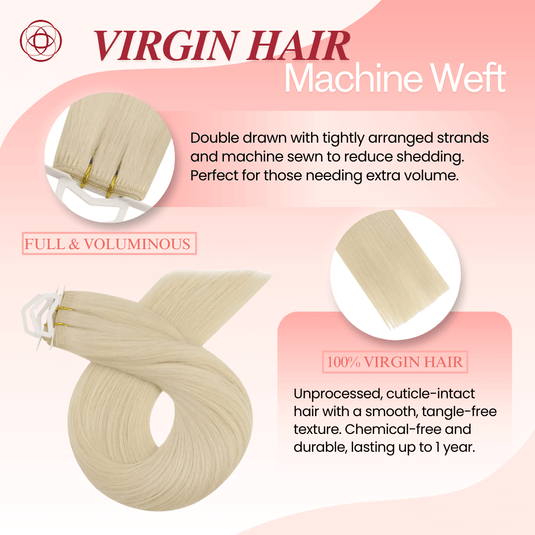Moresoo Virgin Sew In Hair Weave, 100% Real Human Hair Bundles in White Blonde, Full and Voluminous, Perfect for Adding Length and Thickness, Durable and Easy to Style