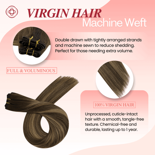 Moresoo Virgin Sew In Hair Weave, 100% Real Human Hair Bundles in Ombre Brown, Full and Voluminous, Perfect for Adding Length and Thickness, Durable and Easy to Style