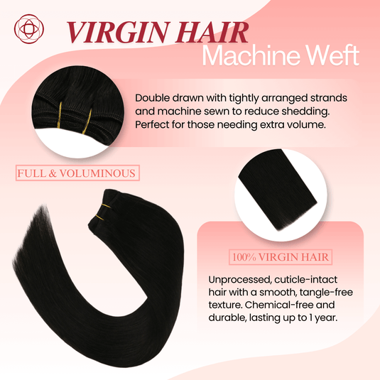 Virgin Sew In Hair Weave, 100% Real Human Hair Bundles in Natural Black, Full and Voluminous, Perfect for Adding Length and Thickness, Durable and Easy to Style