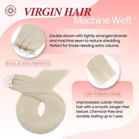 Moresoo Virgin Sew In Hair Weave, 100% Real Human Hair Bundles in White Blonde, Full and Voluminous, Perfect for Adding Length and Thickness, Durable and Easy to Style