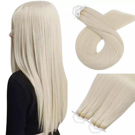 Moresoo white blonde virgin hair bundles, high-quality human hair wefts for sew-in extensions.