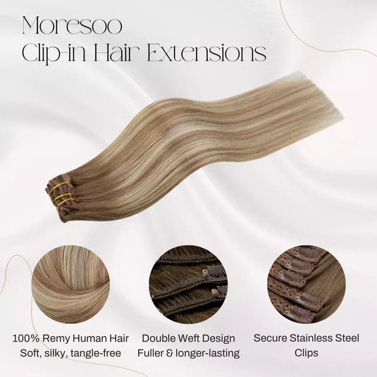 balayage blonde 100% Remy human hair clip in hair extensions 16 inch hair extensions for women