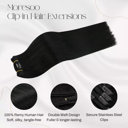 100% Remy human hair clip in hair extensions jet black hair extensions 22 inch for women