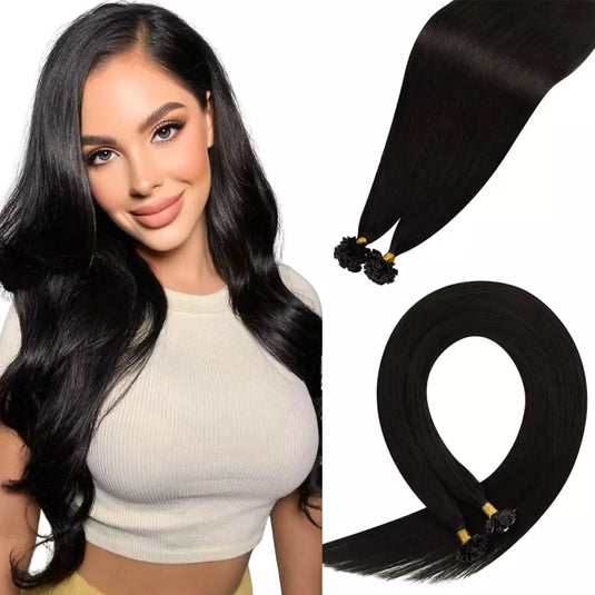 Black K Tip Hair Extensions Real Human Hair Easy to Install 22inch Ktip Human Hair Extensions Natural Black Keratin Hair Extensions Black Ktip Extensions Long Straight Hair