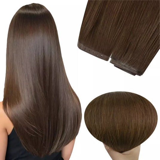 invisible flat weft, pu hole skin weft, dark brown, virgin hair, sew in extensions, seamless human hair