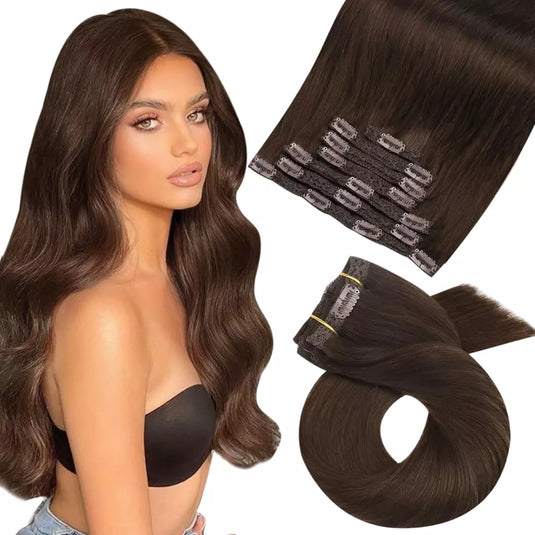 Clip-in hair extensions Moresoo Remy brown color real human hair for women brown color 22 inch premium quality