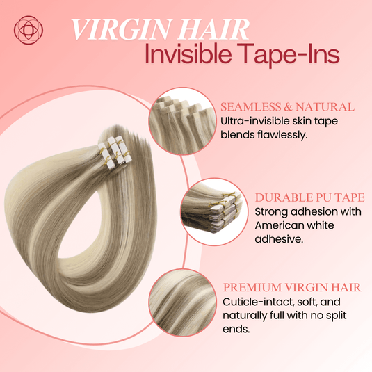 Ashy Blonde Highlights Invisible Tape in Virgin Human Hair Extension(#P8/60)