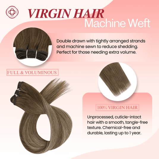 Moresoo Virgin Sew In Hair Weave, 100% Real Human Hair Bundles in Ombre Brown, Full and Voluminous, Perfect for Adding Length and Thickness, Durable and Easy to Style