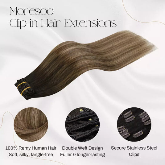 Moresoo 100% Remy human hair clip in hair extensions 16 inch hair extensions for women