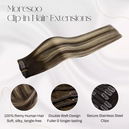 100% Remy human hair clip in hair extensions balayage brown hair extensions for women