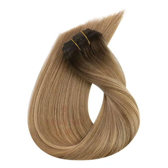 Clip in Hair Extensions Virgin Human Hair Balayage Color #2/4/27