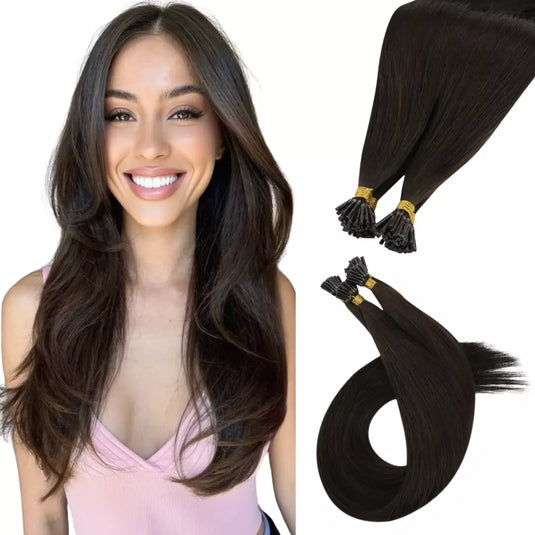 20 inch dark brown I-tip human hair extensions tangle-free