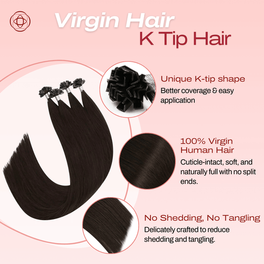 Ktip Human Hair Extensions 22inch K Tip Hair Extensions Real Human Hair Remy Pre Bonded Dark Brown Keratin Tip for Daily Use Enjoy Comfort 25gram