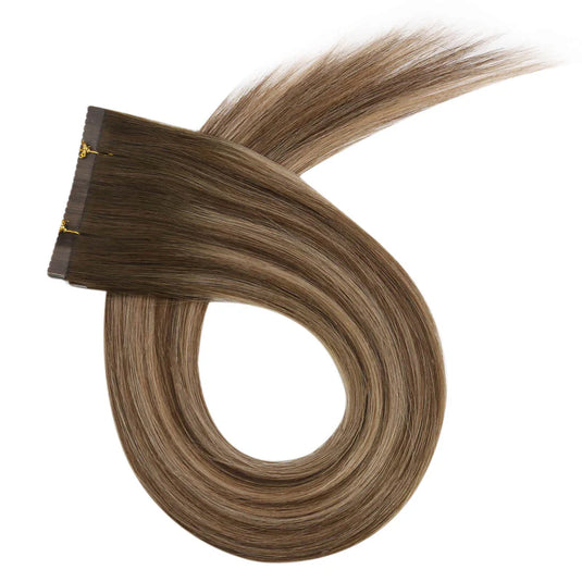 high-quality brown tape in extensions, invisible platinum blonde hair extensions, salon-grade platinum blonde tape in, 16-inch brown tape in hair, brown blonde hair tape in, 18-inch platinum blonde extensions, durable platinum blonde tape in, platinum blonde tape in for salon professionals
