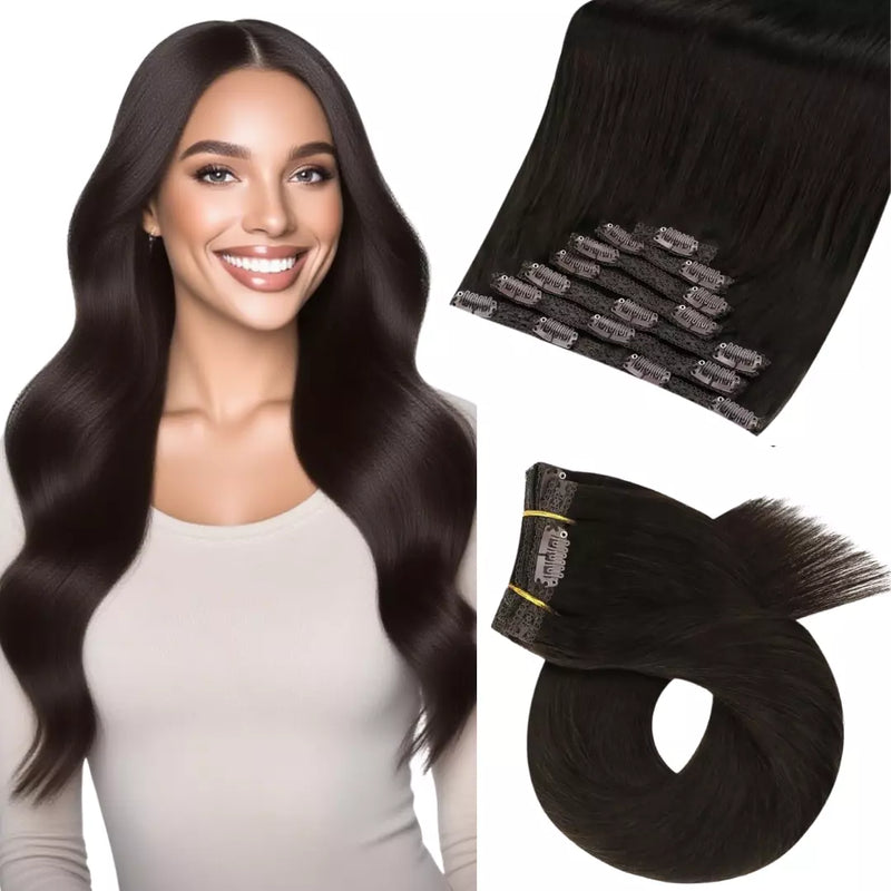 Load image into Gallery viewer, moresoo clip in extension for thick hair clip hair extensions remy human hair dark brown 22 inch