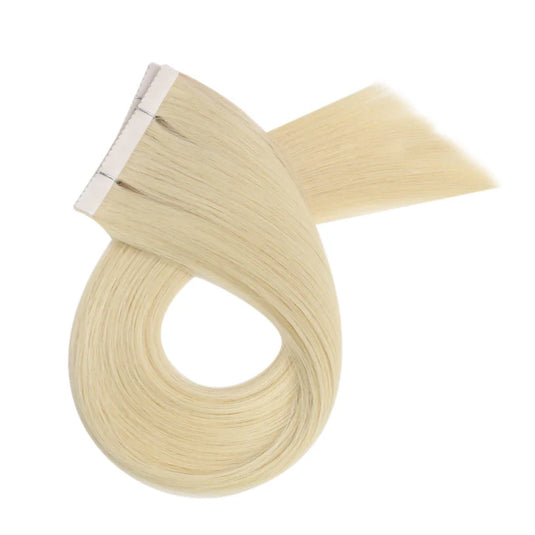 20-inch platinum blonde tape in extensions, invisible platinum blonde hair extensions, salon-grade platinum blonde tape in, high-quality platinum blonde extensions, 18-inch platinum blonde tape in hair, premium platinum blonde tape in, smooth platinum blonde hair extensions, 22-inch platinum blonde extensions