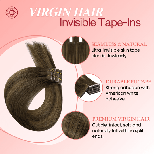 Moresoo medium brown balayage tape in hair extensions, natural balayage hair, seamless brown balayage tape ins, high-quality balayage extensions, invisible brown balayage extensions, medium brown tape in extensions, salon-quality brown balayage, smooth medium brown balayage hair, 16-inch balayage extensions, premium balayage hair, invisible balayage tape ins for brown hair