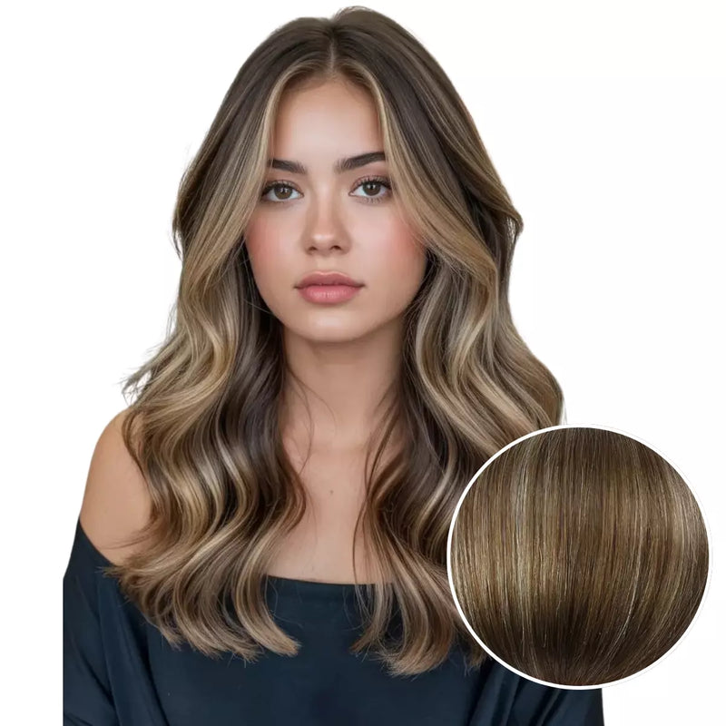 Load image into Gallery viewer, 100% Handmade Human Hair Clip In Extensions 7 Pieces 16 Inch Straight Human Hair Clip In Extensions for Women