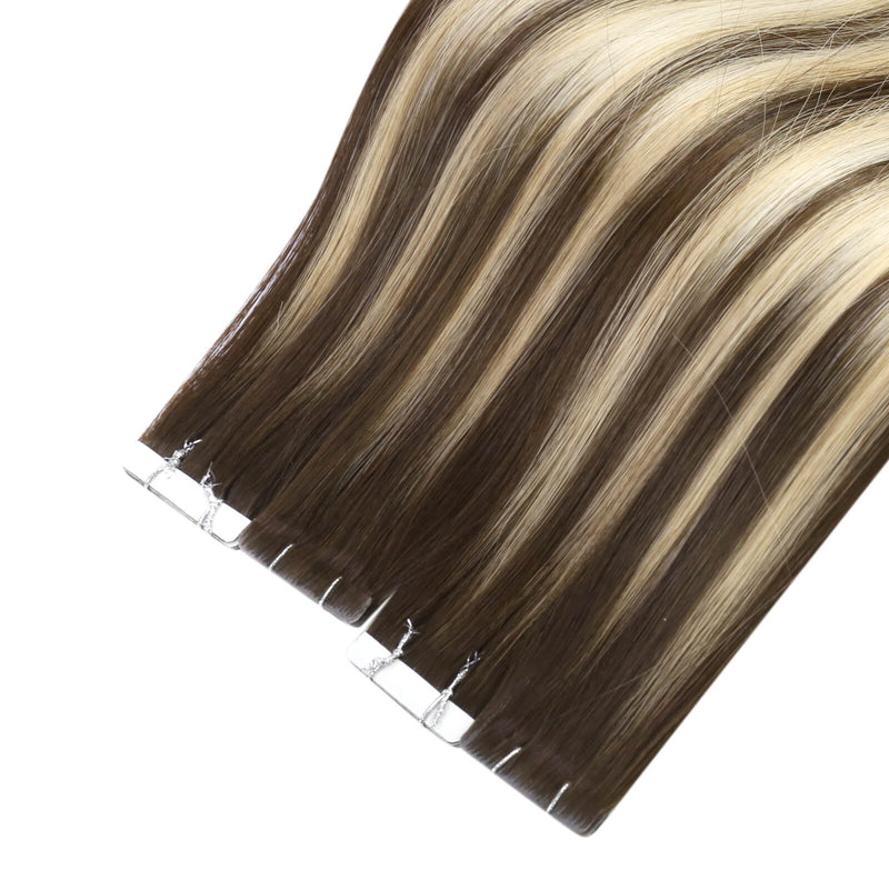 Load image into Gallery viewer, virgin human hair invisible tape in extensions for balayage brown