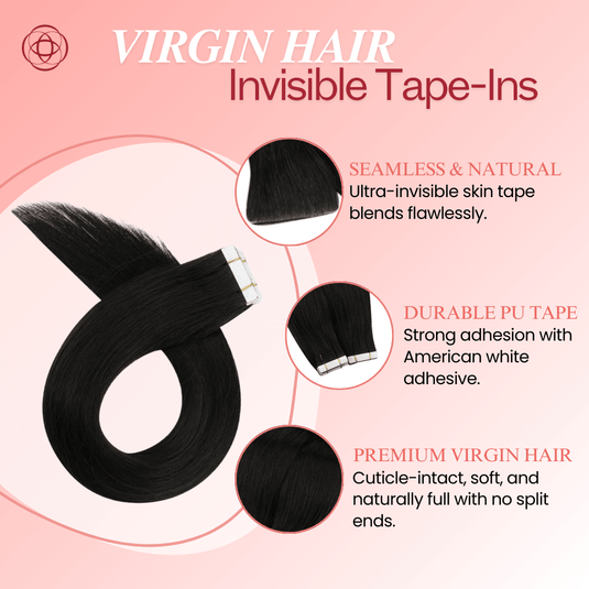 18-inch tape-ins, seamless ombre transitions, high-quality black tape ins, invisible tape-in extensions, long-lasting adhesive, salon-quality balayage extensions