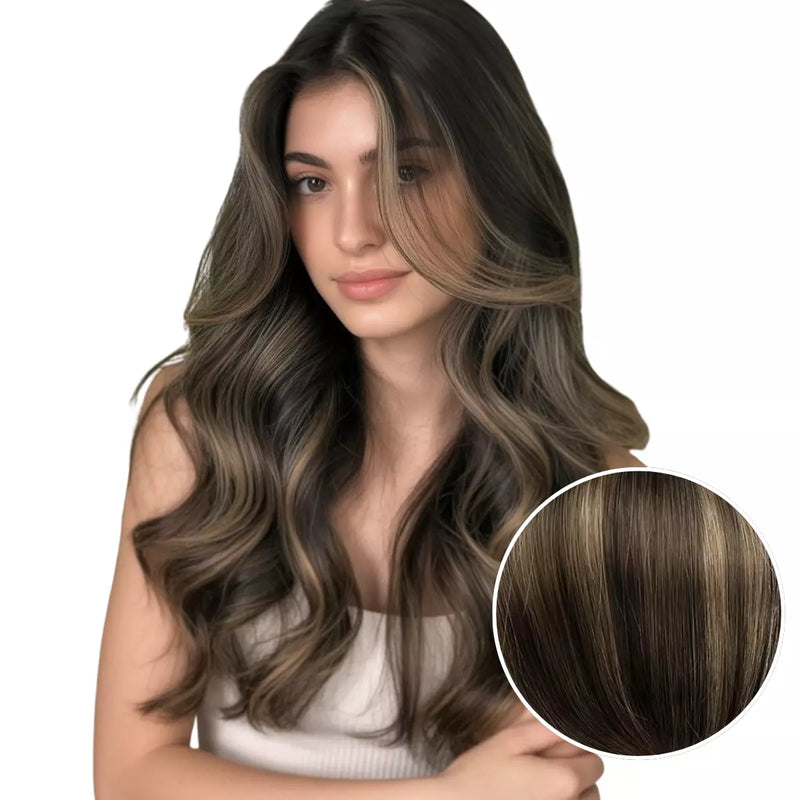 Load image into Gallery viewer, 100% Handmade Human Hair Clip In Extensions 7 Pieces 16 Inch Straight Human Hair Clip In Extensions for Women