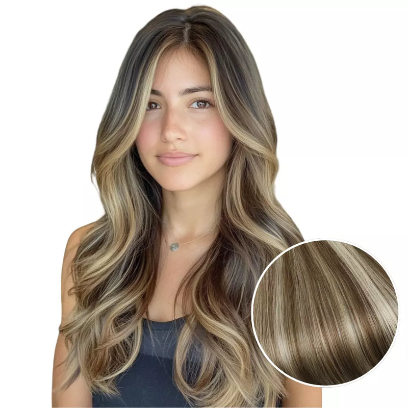 Load image into Gallery viewer, 100% Handmade Human Hair Clip In Extensions 7 Pieces 16 Inch Straight Human Hair Clip In Extensions for Women