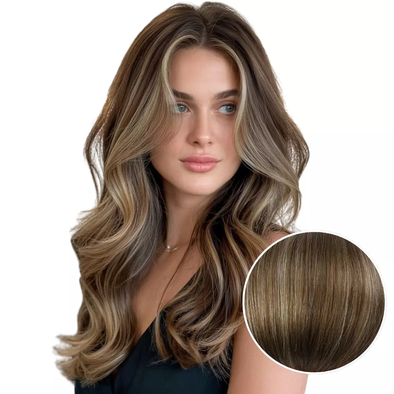 Load image into Gallery viewer, 100% Handmade Human Hair Clip In Extensions 7 Pieces 16 Inch Straight Human Hair Clip In Extensions for Women