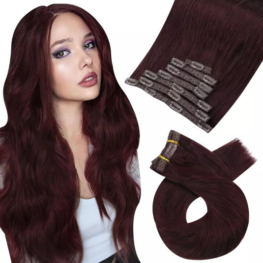 100% Handmade Human Hair Clip In Extensions 7 Pieces 16 Inch Straight Human Hair Clip In Extensions for Women