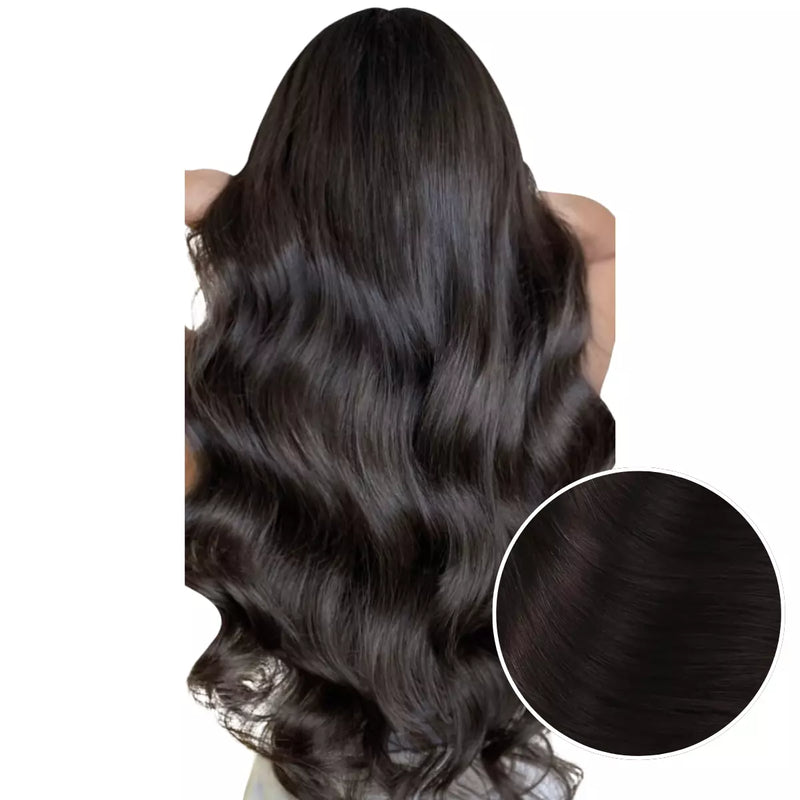 Load image into Gallery viewer, Model with long, brown keratin hair extensions on a white background