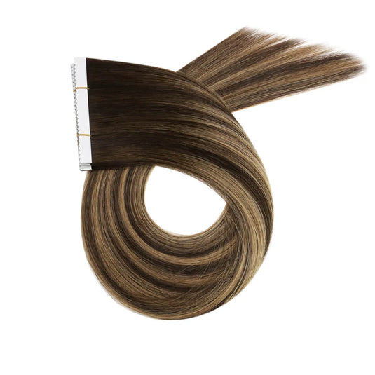 high-quality brown tape in extensions, invisible platinum blonde hair extensions, salon-grade platinum blonde tape in, 16-inch brown tape in hair, brown blonde hair tape in, 18-inch platinum blonde extensions, durable platinum blonde tape in, platinum blonde tape in for salon professionals
