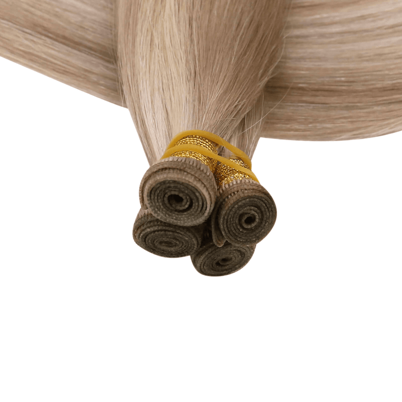 Load image into Gallery viewer, 18 inch highlight blonde genius weft bundles-sewn in hair extensions-best human hair extensions-virgin hair invisible hair extensions-seamless hair extensions