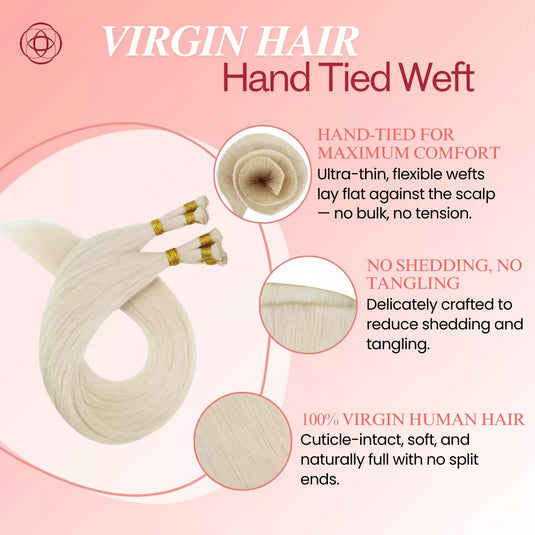 Virgin Hand Tied Weft Sew In Hair Extensions Platinum Blonde (#1000)